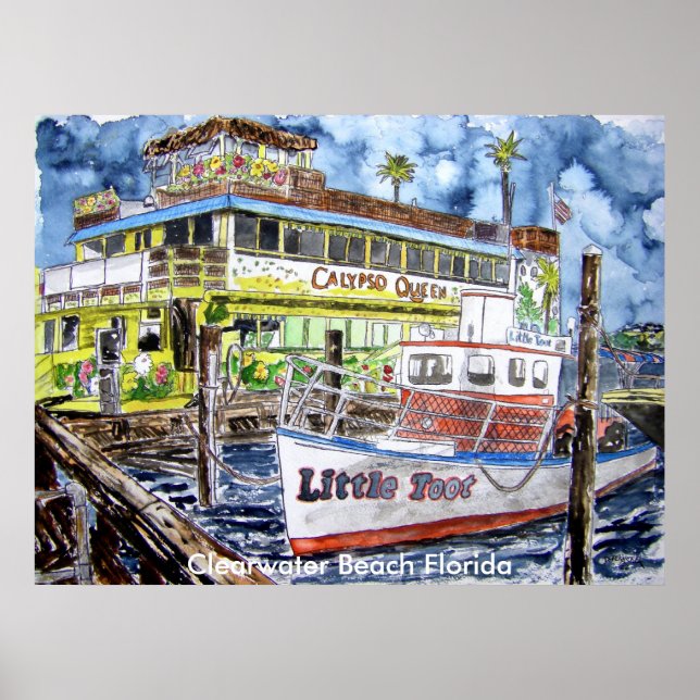 Póster clearwater_boat_painting, Clearwater Beach Florida (Frente)