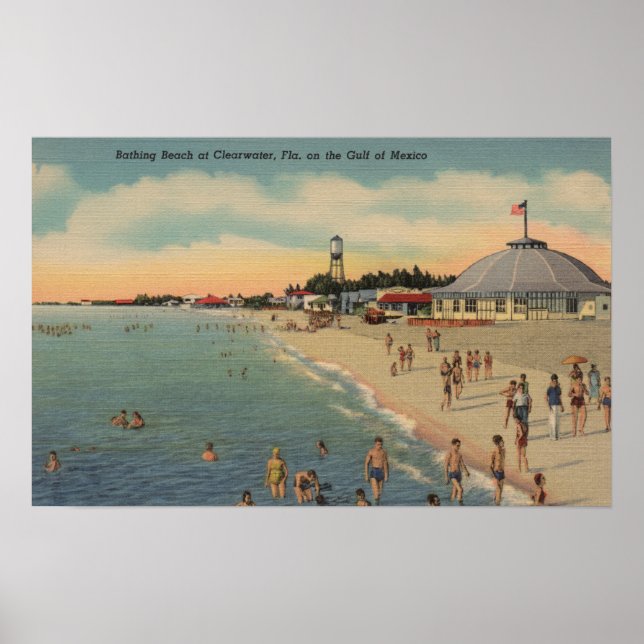 Póster Clearwater, FL - Swimers & Sunbathers on Beach (Frente)