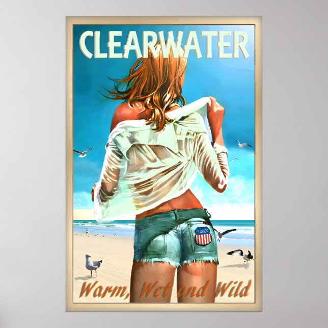 Póster Clearwater Florida Condado de Pinellas Playa Pin U (Frente)