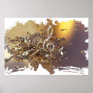 Póster Clef de temblor musical y notas en caída