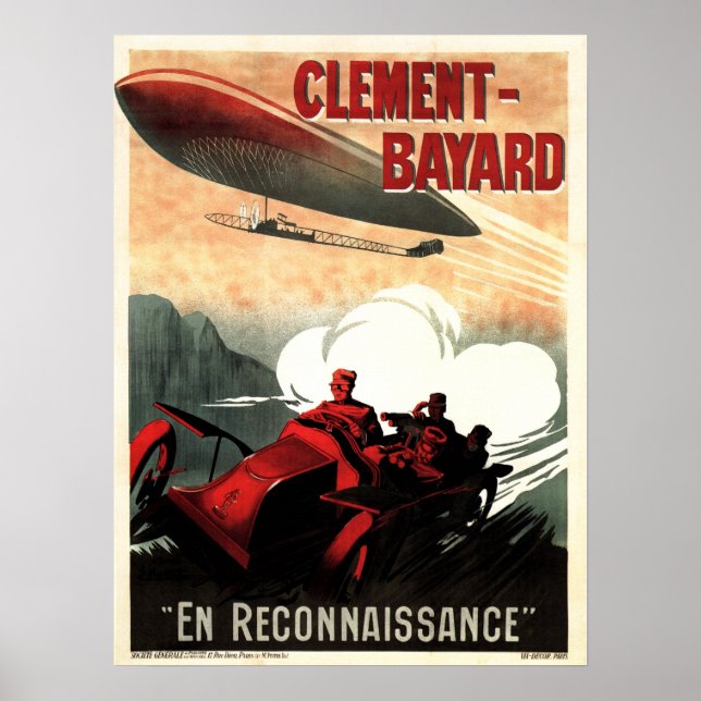Póster CLEMENT BAYARD AUTOMOBILES Zeppelin Vintage Car (Frente)