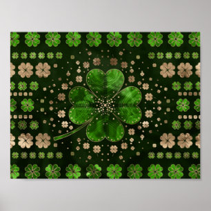 Póster Clérigo irlandés Shamrock de cuatro hojas malach