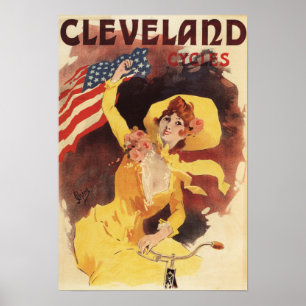 Póster Cleveland cicliza a Chica estadounidense en amaril