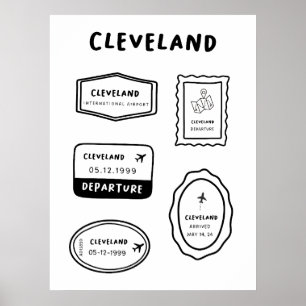 Póster Cleveland - Colección de sellos de viaje Minimal
