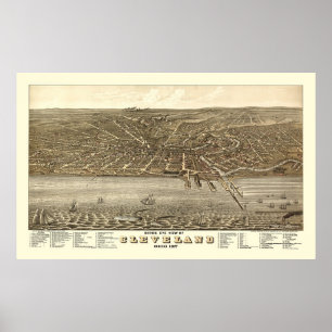 Póster Cleveland, OH Panoramic Map - 1877