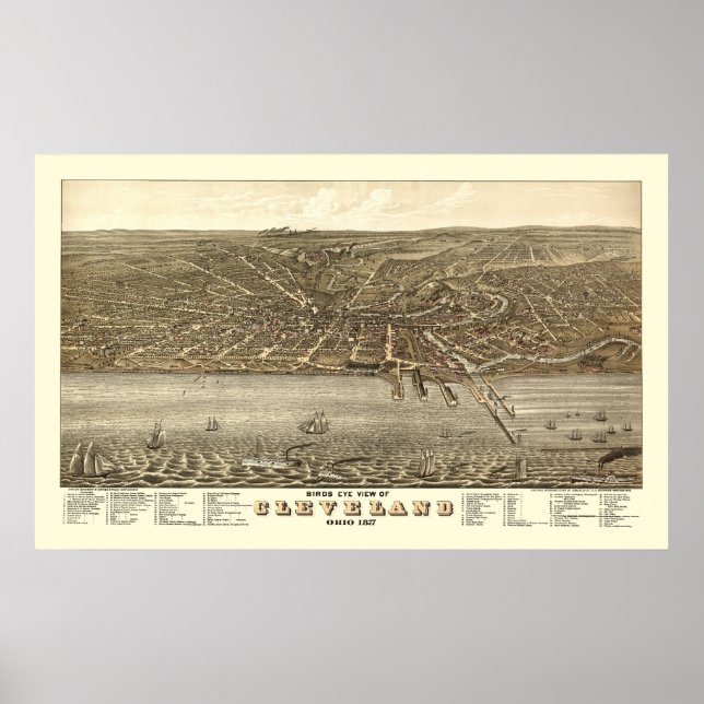Póster Cleveland, OH Panoramic Map - 1877 (Frente)