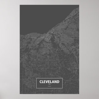 Póster Cleveland, Ohio (blanco sobre negro)