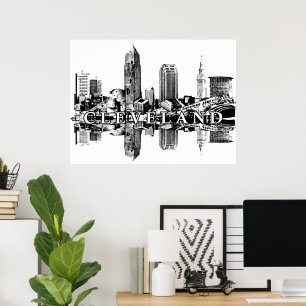 Póster Cleveland, Ohio en blanco y negro