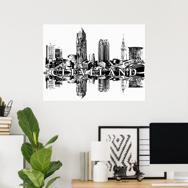 Póster Cleveland, Ohio en blanco y negro (Oficina en casa)