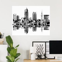 Póster Cleveland, Ohio en blanco y negro