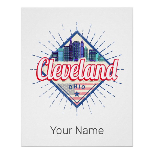 Póster Cleveland Ohio Estados Unidos Skyline Vintage (Anverso)