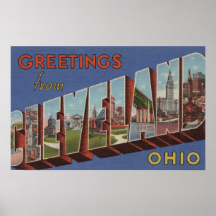 Póster Cleveland, Ohio - Large Letter Scenes 3