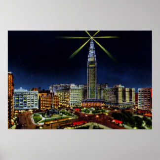 Póster Cleveland Ohio Skyline de noche