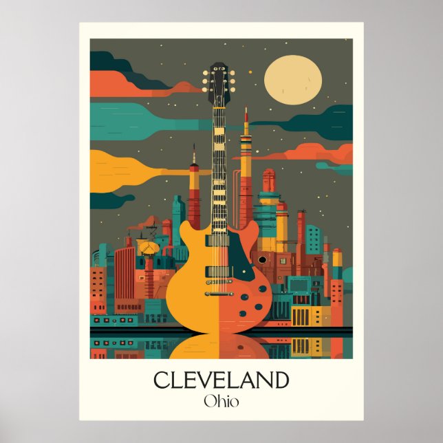 Póster Cleveland Ohio Skyline Rock Roll Capital Lake Erie (Frente)