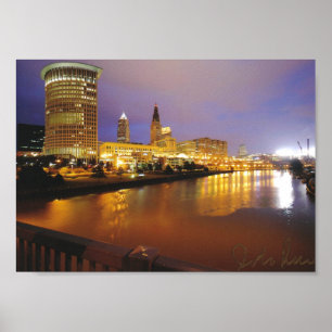 Póster Cleveland Skyline de noche