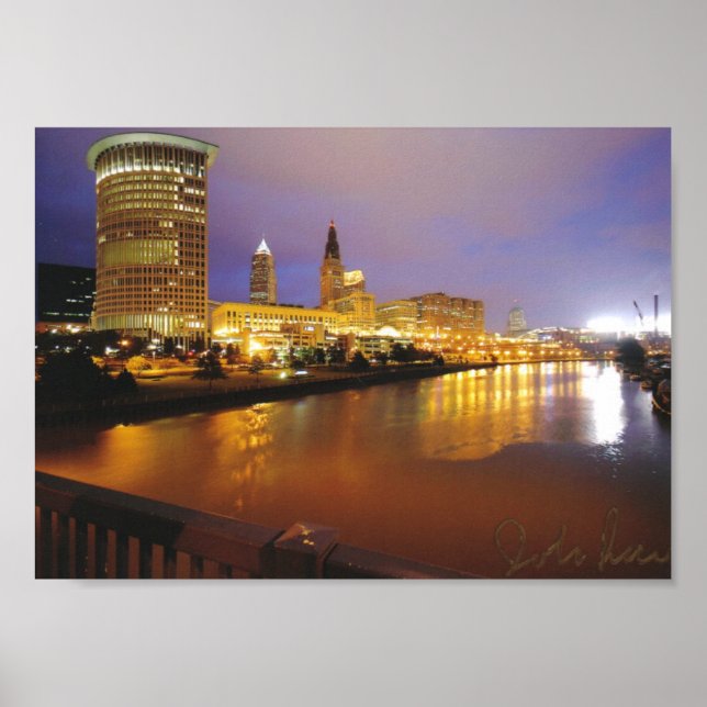 Póster Cleveland Skyline de noche (Frente)