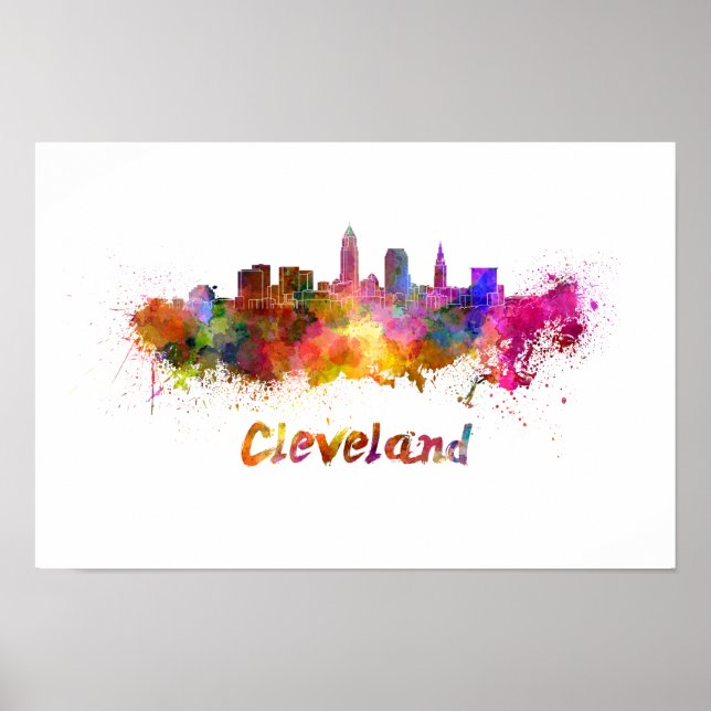 Póster Cleveland skyline in watercolor (Frente)