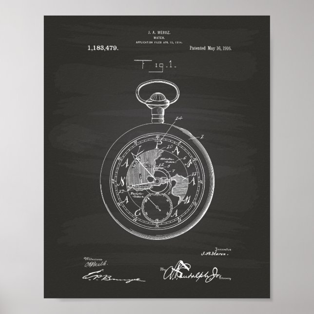 Póster Clic en Spring Watch 1916 Patent Art Chalkboard (Frente)