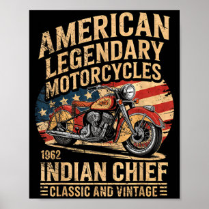 Póster Clic & Motocicleta Americana Vintage Indian Born