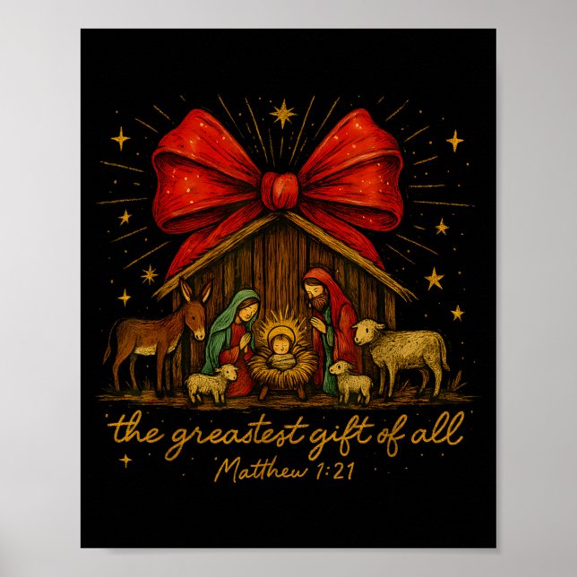 Póster Clic Nativity Scene – Greatest Gift Matthew 1_21  (Frente)
