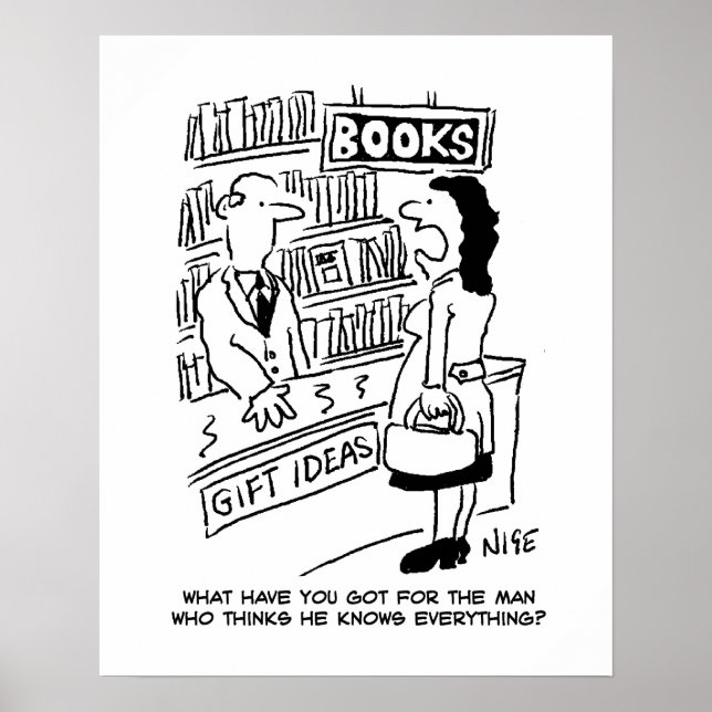 Póster Cliente de librería hace una pregunta al tendero (Frente)
