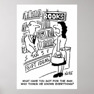 Póster Cliente de librería pregunta a un dependiente