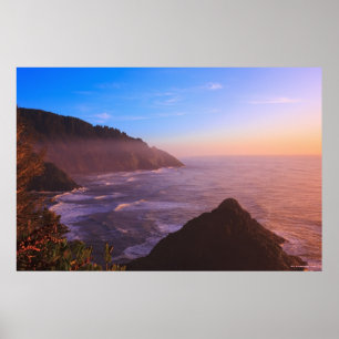 Póster Cliff Coastal View In Oregon at Sunset