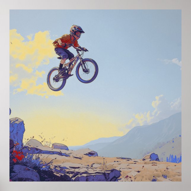 Póster Cliff Jumping BMXer - Diseño del piloto BMX (Frente)