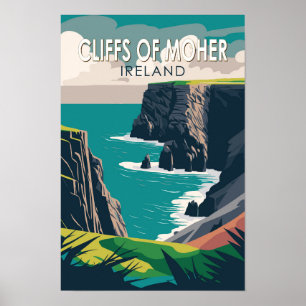 Póster Cliffs of Moher Ireland Travel Art Vintage