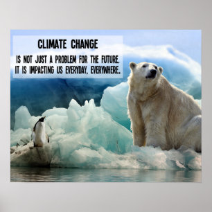 Póster Climate change with penguin and polar bear