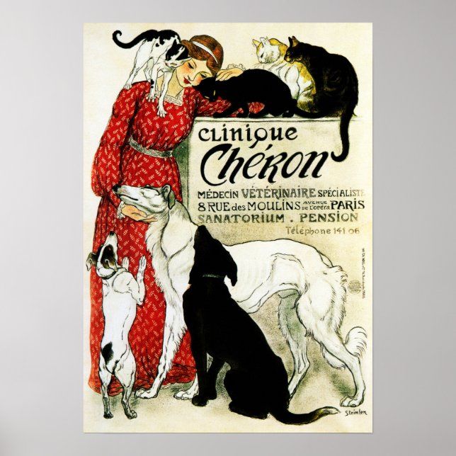 Póster Clínica Mascota CLINIQUE CHERON por Theophile Stei (Frente)