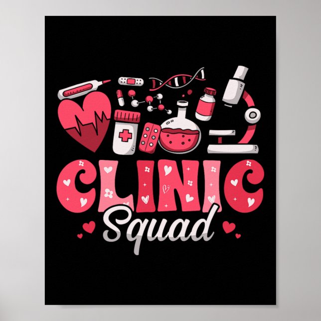 Póster Clínica Squad Stethoscope Leopard Nurse Valentine (Frente)