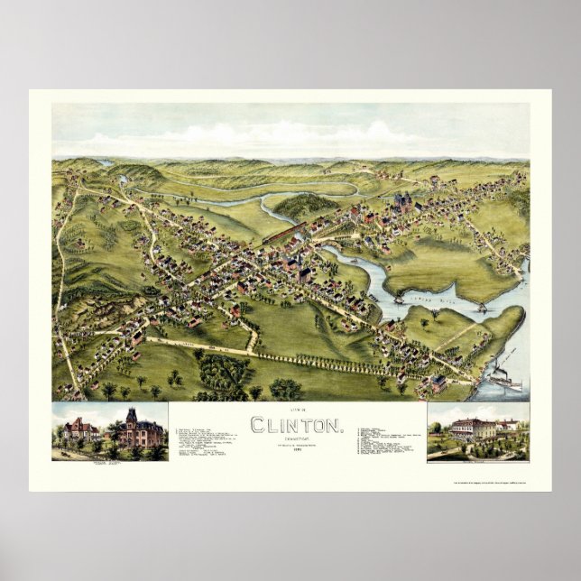 Póster Clinton, CT Panoramic Map - 1881 (Frente)