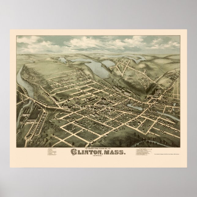 Póster Clinton, MAMÁES Mapa Panorámico - 1876 (Frente)