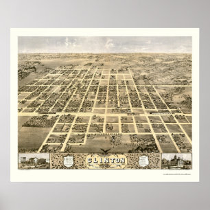 Póster Clinton, Mapa Panorámico de IL - 1869