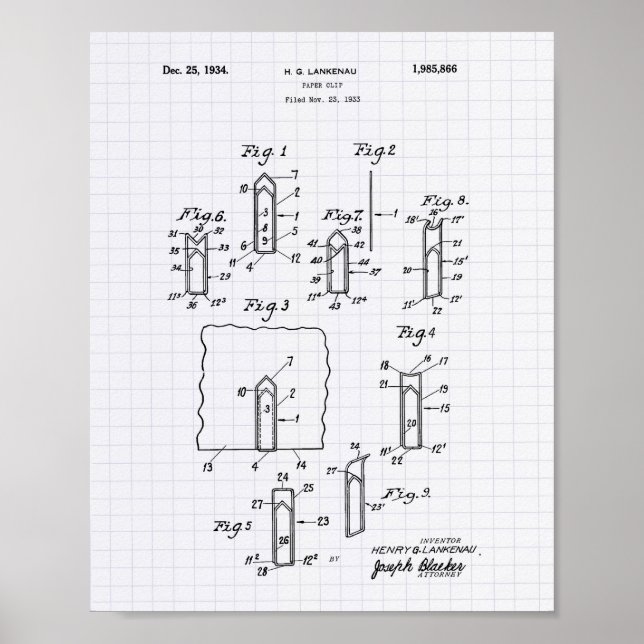 Póster Clip de papel 1933 Patent Art - Peper en línea (Frente)