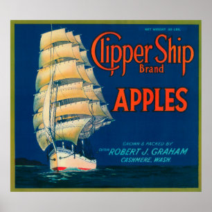 Póster Clipper Ship Apple Label (green) - Cashmere, WA