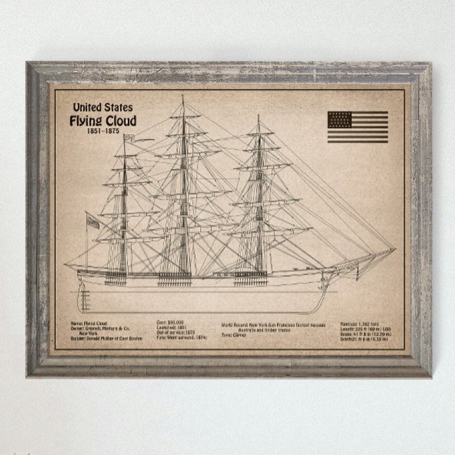 Póster Clipper Ship Flying Cloud - Ship Blueprint SD (Subido por el creador)