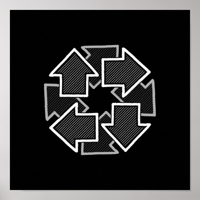 Póster Clockwise Arrows Minimal Geometric Black Variant 2 (Frente)