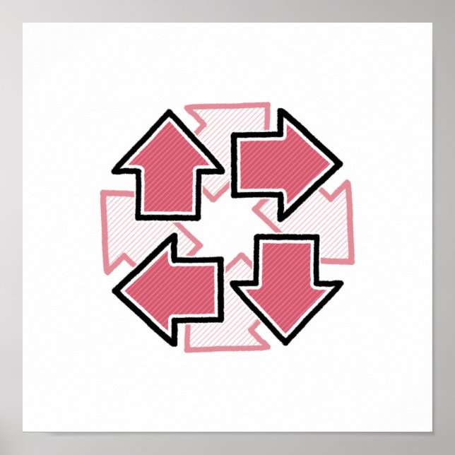 Póster Clockwise Arrows Minimal Geometric Red (Frente)