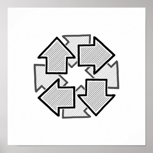 Póster Clockwise Arrows Minimal Geometric White Variant 1 (Frente)