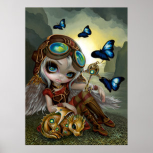 Póster Clockwork Dragonling steampunk dragon fairy art