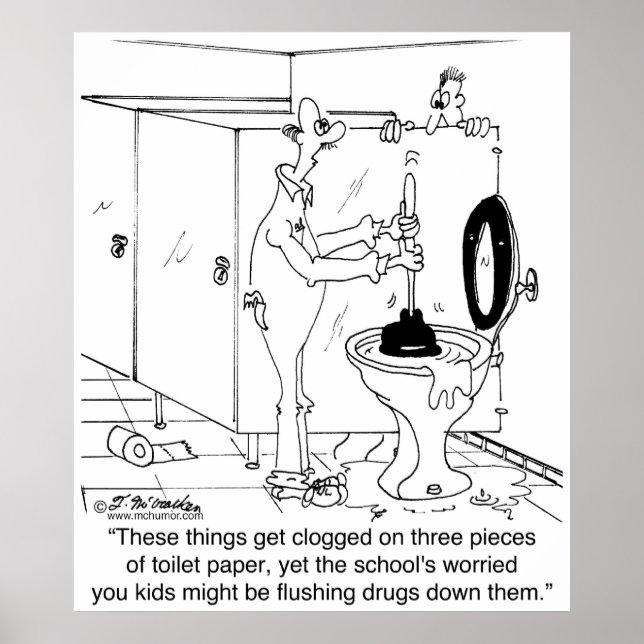 Póster Clogs de inodoros con tres hojas de TP (Frente)