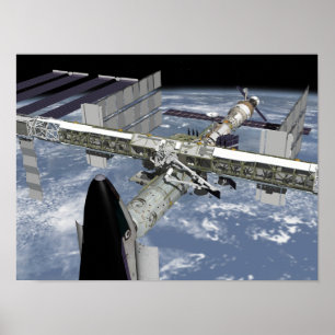 Póster Close up view of the Shuttle docked