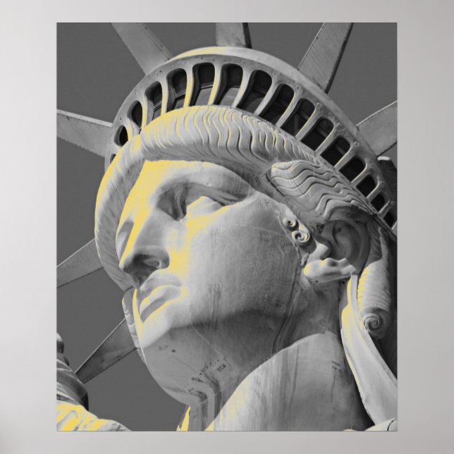Póster Closeup Black White Yellow Statue of Liberty Print (Frente)