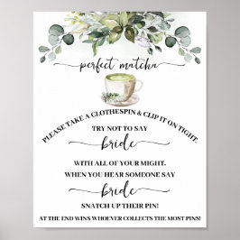 Póster Clothespin Eucalyptus Matcha Bridal Shower Game