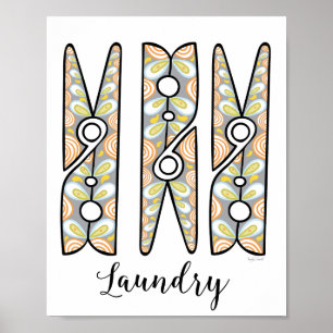 Póster Clothespin Laundry Room Wall Art