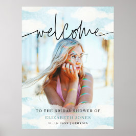 Póster Cloud 9 Blue and White Bridal Shower Foto de bienv