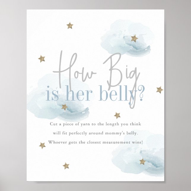 Póster Cloud 9 Gold Stars Blue Baby Shower Cómo Gran Bell (Frente)