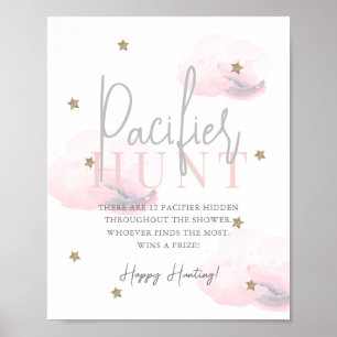 Póster Cloud 9 Gold Stars Pink Baby Shower Pacifier Hunt